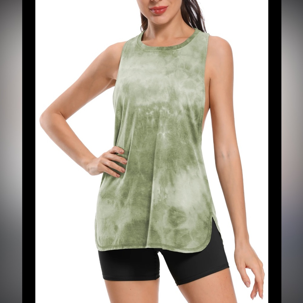 NWT- Charmo- Forest Green TieDye Loose Fit Racerback Athletic Tank-Sz  XL